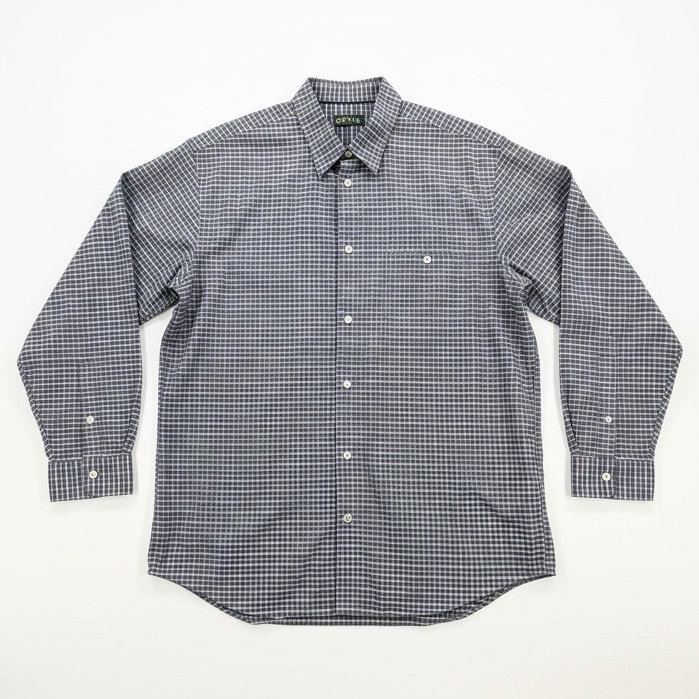 Orvis Shirt Mens XXLT Button Down Long Sleeve 1 Chest Pocket Gray BlueStriped